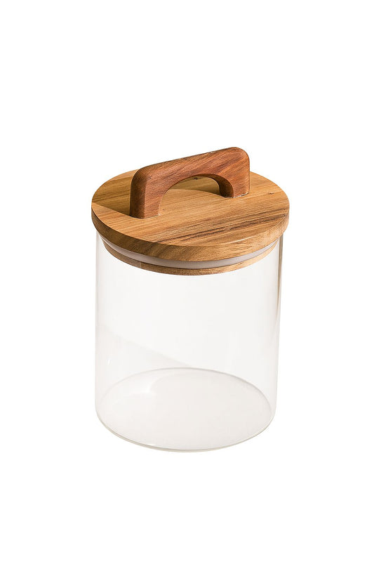 Glass Storage Jar with Wooden Handle Lid