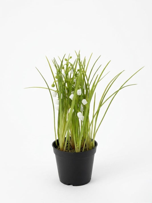 Artificial Lily of the Valley Plant in Black Pot