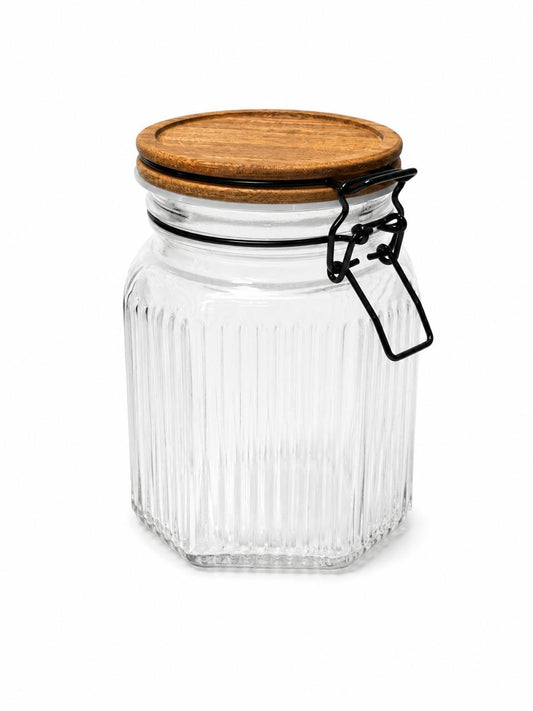 Ribbed Airtight Glass Storage Jar 1L