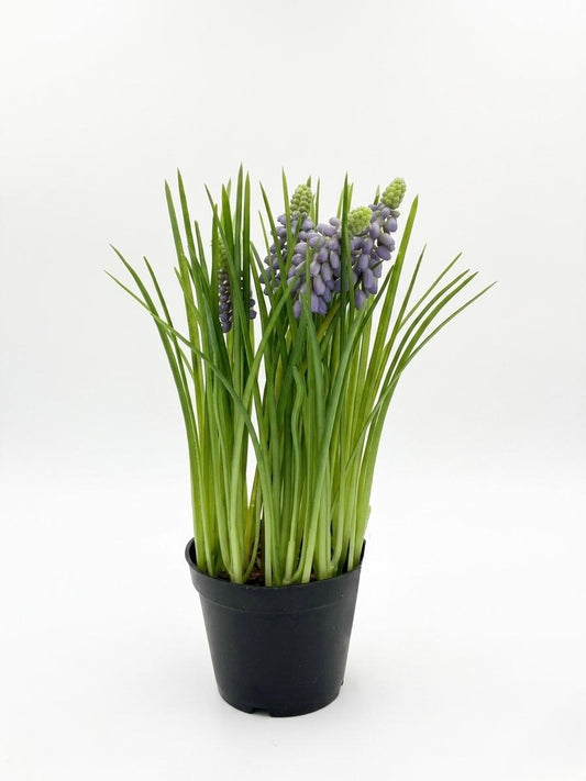 Artificial Grape Hyacinth Plant in Black Pot