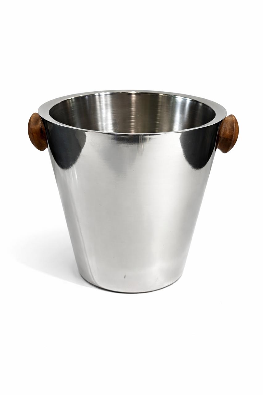 Stainless Steel Ice Bucket with Wooden Handles