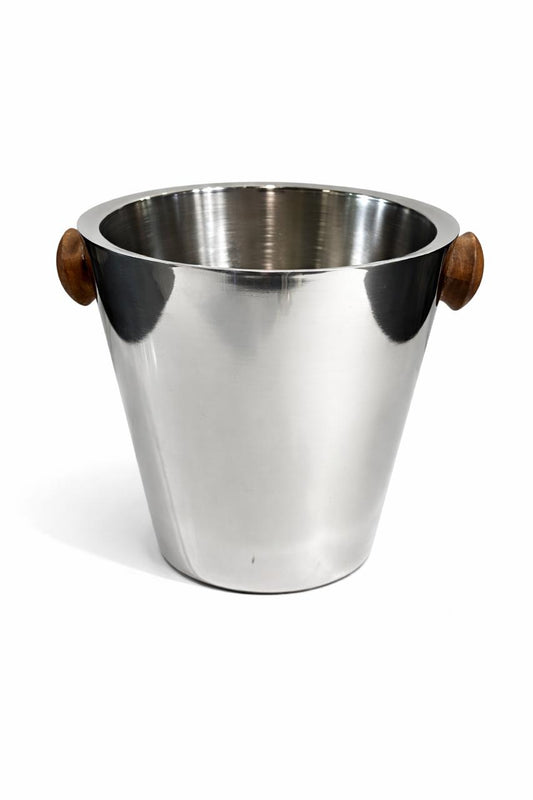 Stainless Steel Ice Bucket with Wooden Handles