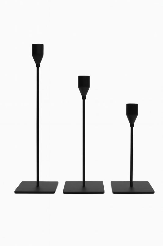 Square Base Black Candle Holder Set (3 pcs)
