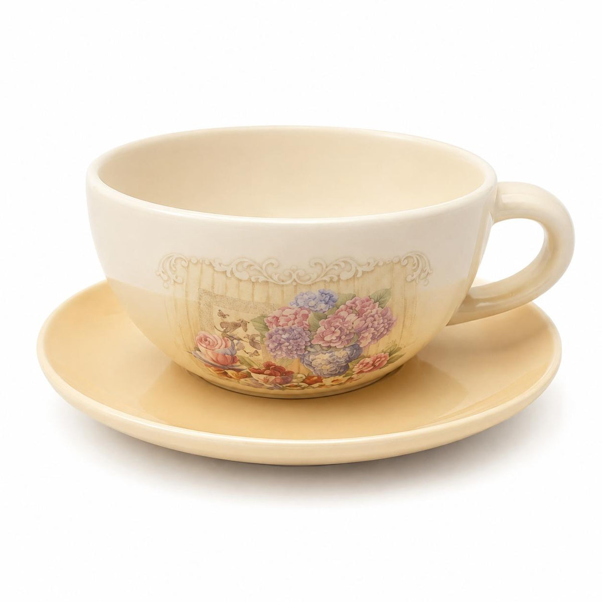 Vintage Floral Soup Bowl with Saucer (1 Piece)