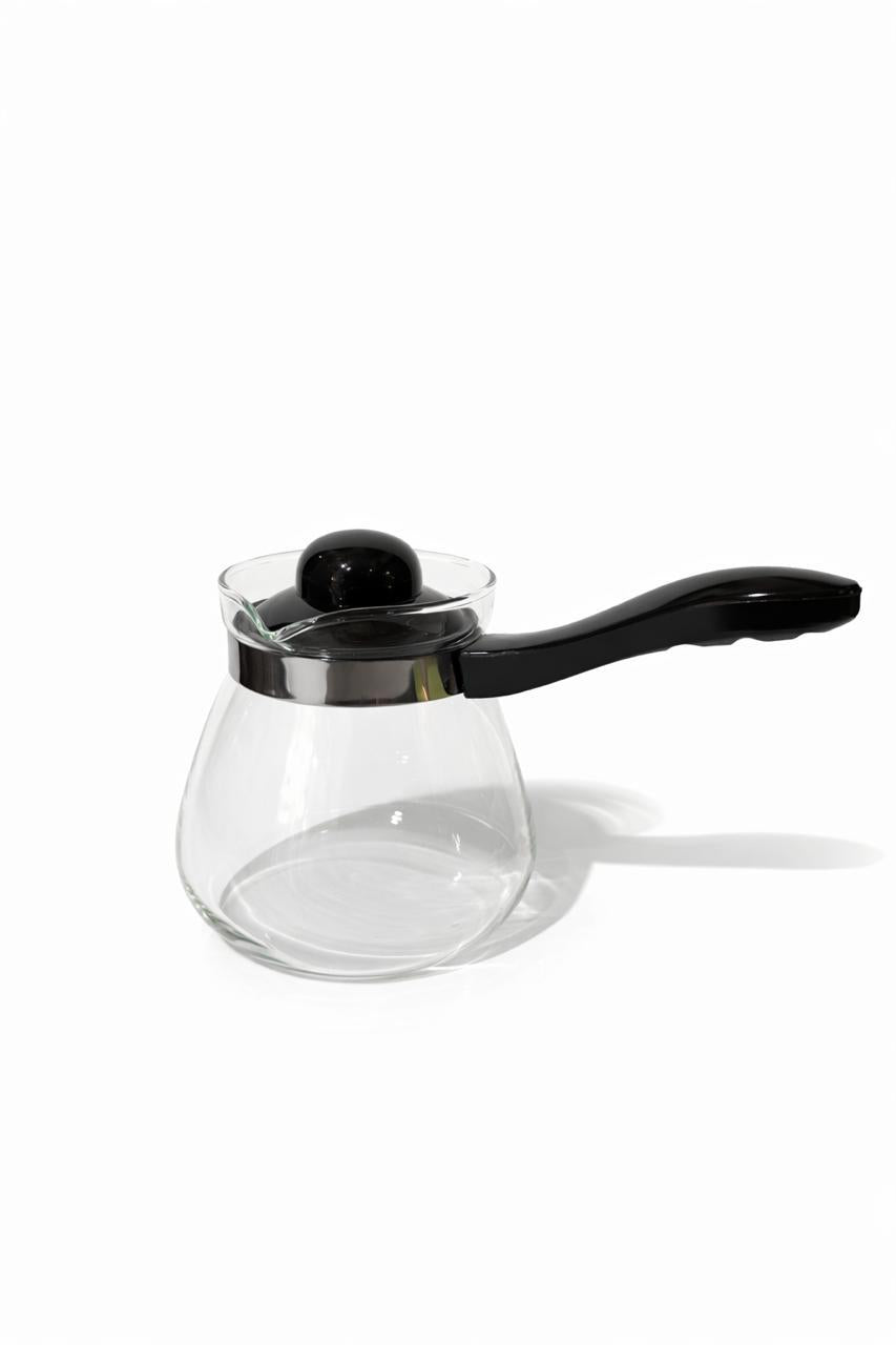 Glass Saucepan with Stainless Steel Lid and Black Handle