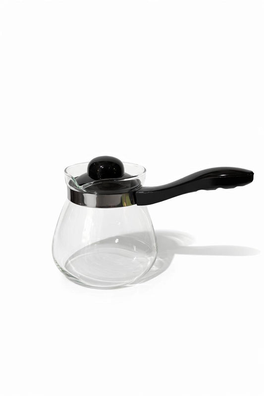 Glass Saucepan with Stainless Steel Lid and Black Handle