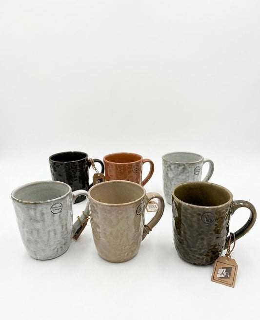 Set of 6 Textured Ceramic Mugs 340ml