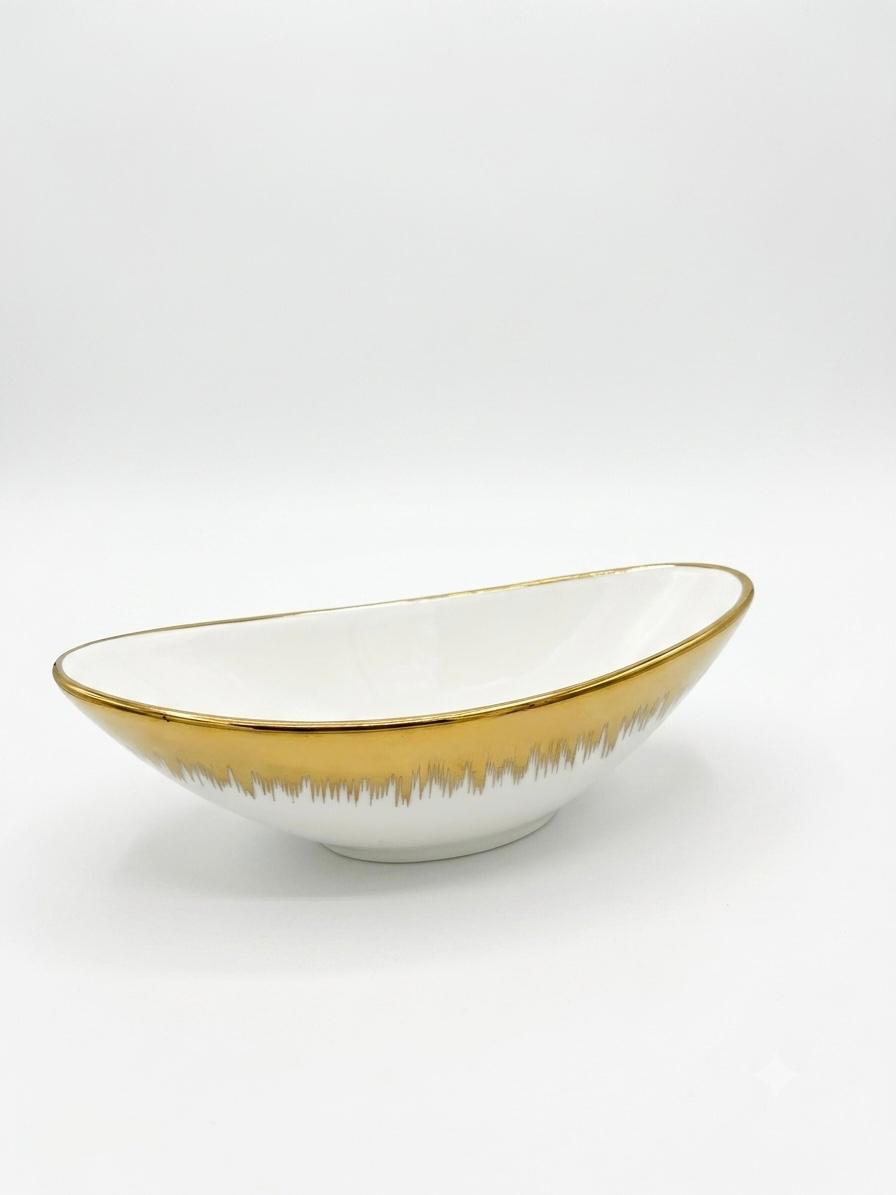 White & Gold Oval Serving Bowl (Set of 6)