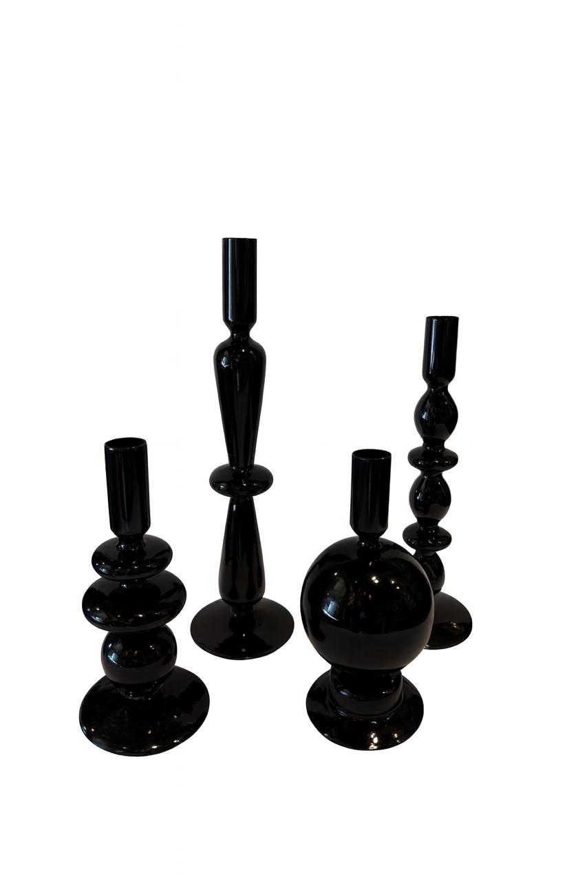 Black Glass Candle Holders – Set of 4
