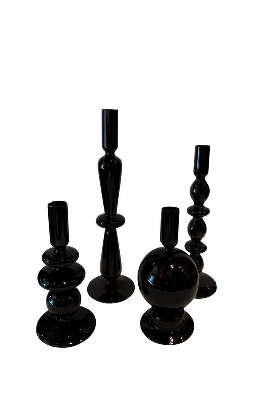 Black Glass Candle Holders – Set of 4