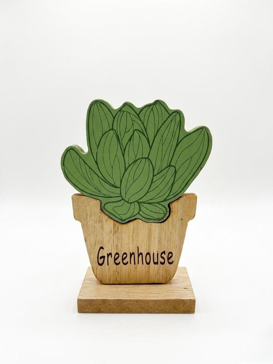 Decorative Plant Wooden Sculpture with “Greenhouse” Design