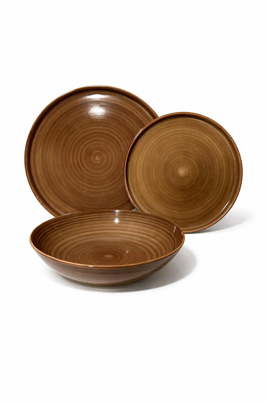 Brown Stoneware Plate & Bowl (18pcs)