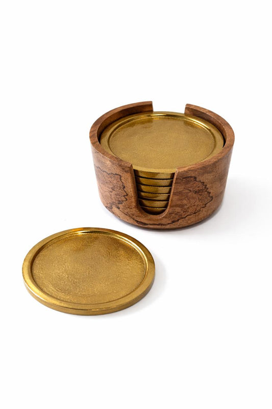 Wooden Coaster Set with Gold Inserts