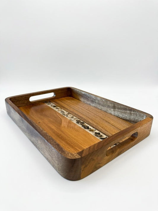 Wooden Serving Tray with Decorative Inlay
