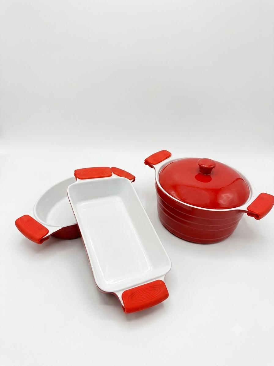 Red & White 3-Piece Bakeware Set
