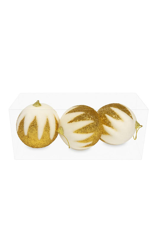 White & Gold Frosted Glam Ornaments – Set of 3 (8cm)
