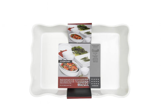 White porcelain Rectangular Baking Dish – Wavy Edge
