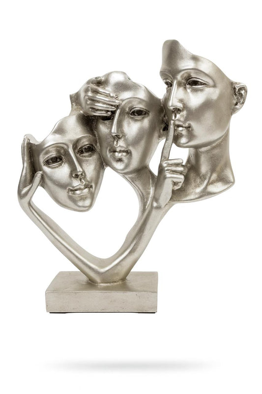 Silver Abstract Faces Sculpture