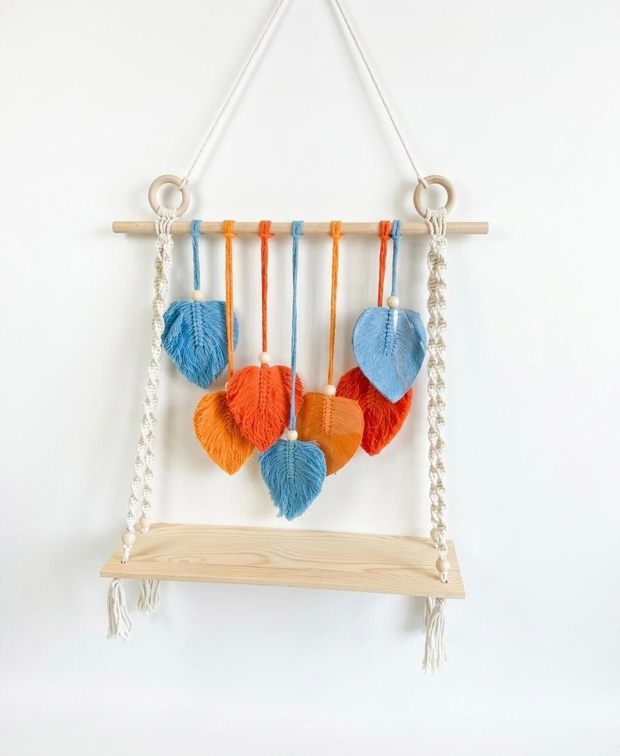 Boho Hanging Wooden Shelf with Decorative Tassels