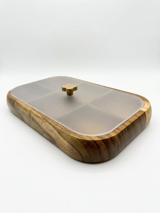 Rectangular Wooden Serving Tray with Lid