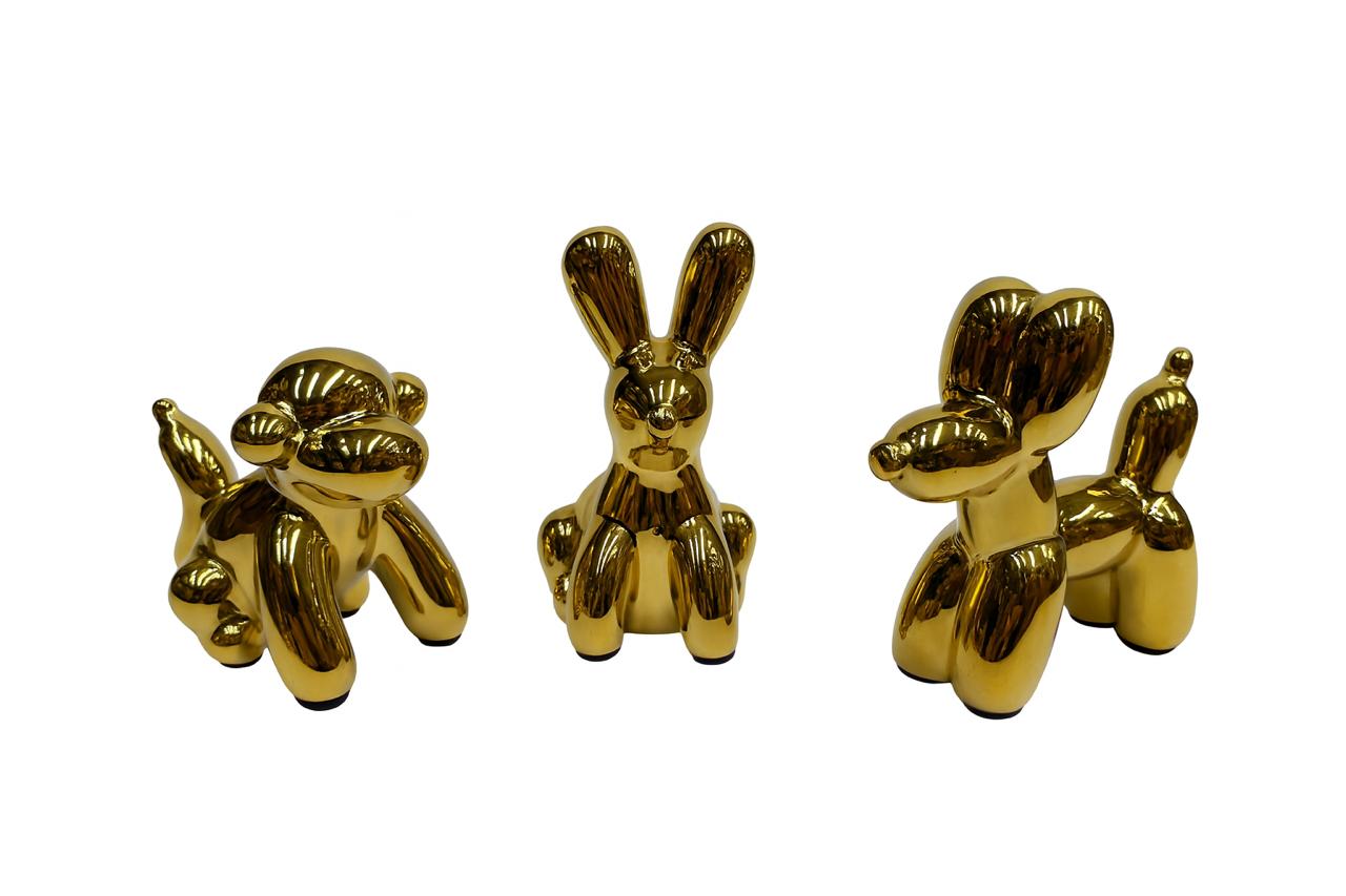 Golden Balloon Animal Figurines – Set of 3
