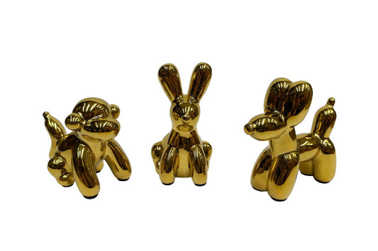Golden Balloon Animal Figurines – Set of 3