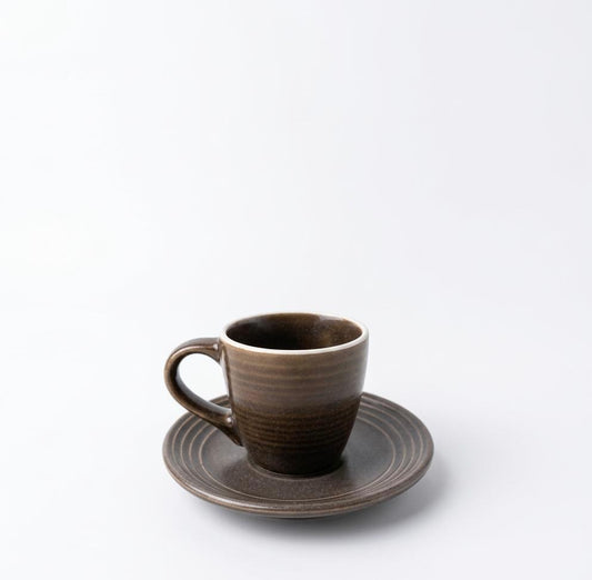 Classic Ribbed Espresso Cup & Saucer Set – Set of 6