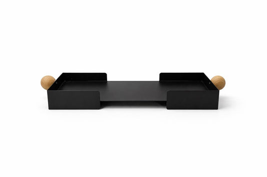 Modern Black Serving Tray with Wooden Handles