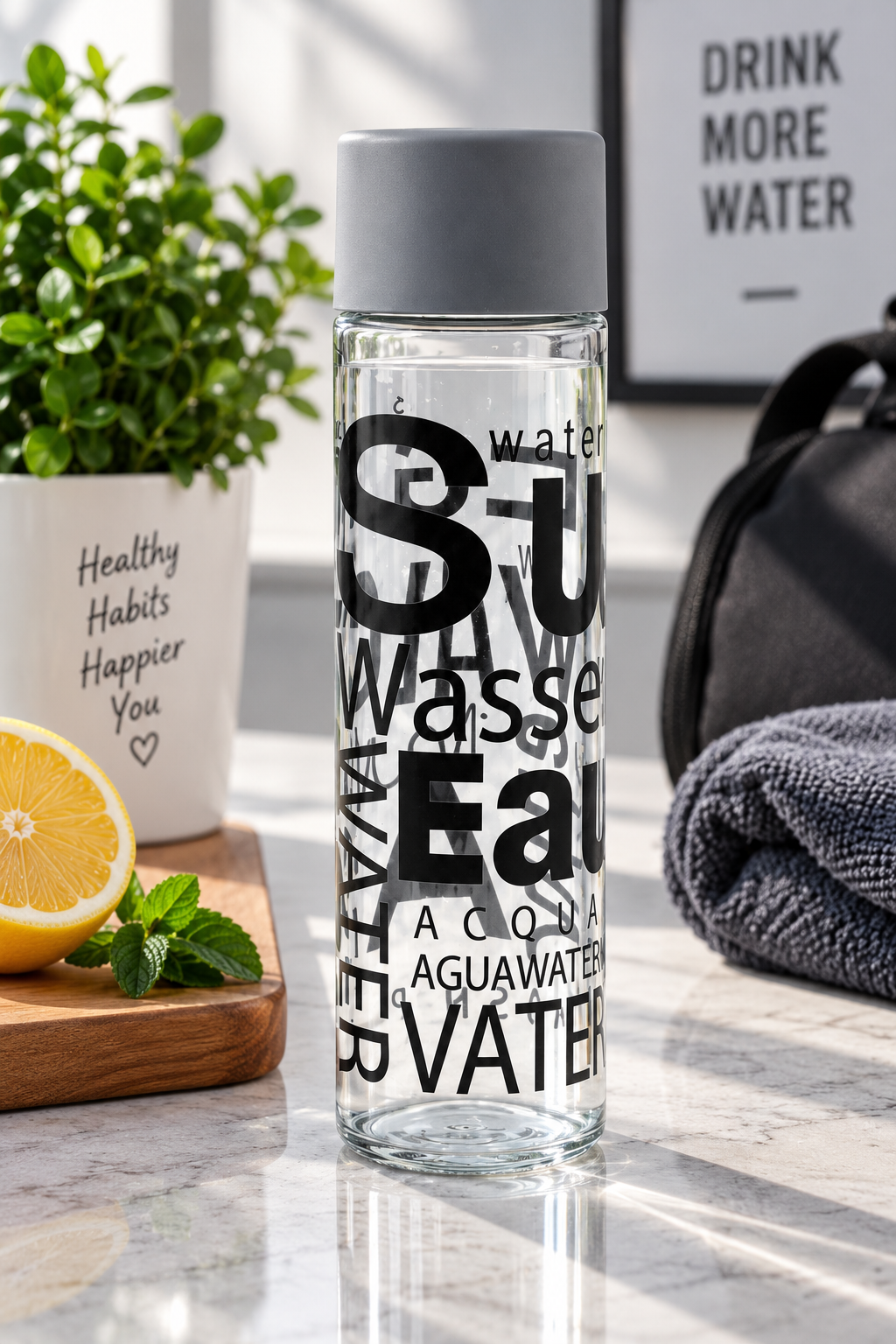 Typography Glass Bottle