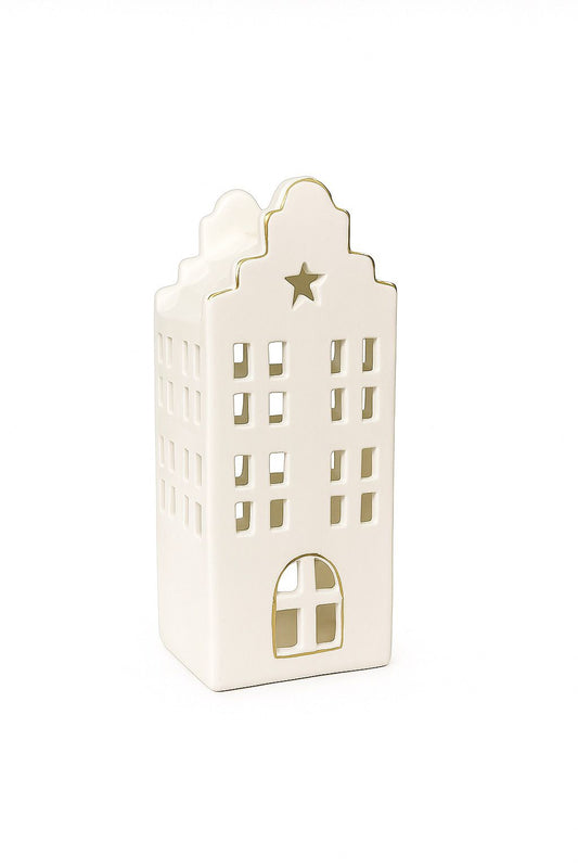 Ceramic House Lantern with Star Cutout