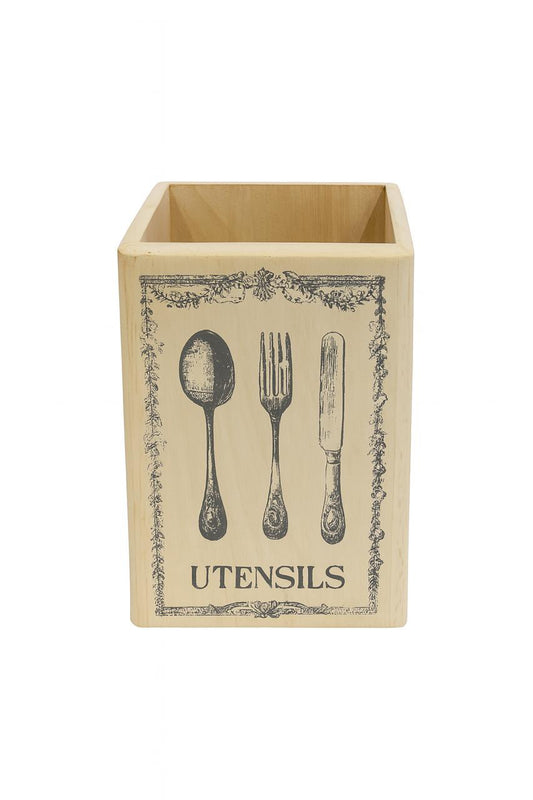Vintage Wooden Utensil Holder – Rustic Kitchen Organizer