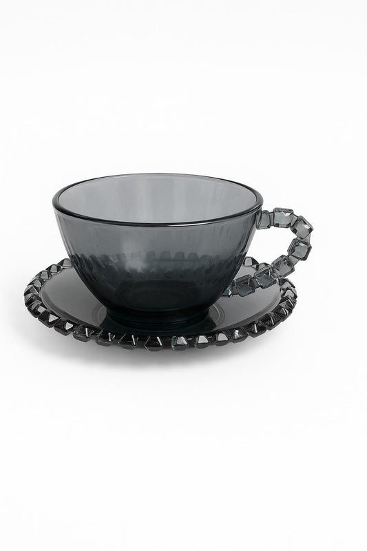 Smoke Glass Tea Cup Set – 6 Cups with Matching Plates