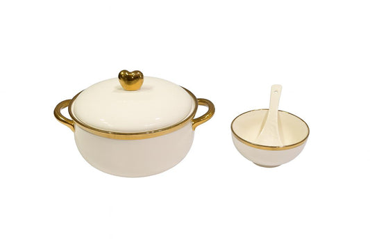 Elegant White & Gold Porcelain Soup Set