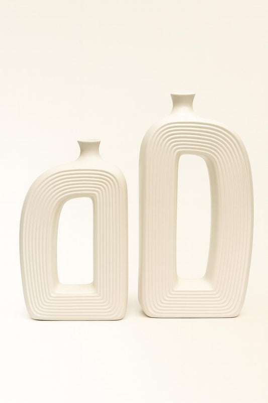 Set of 2 White Porcelain Vases – Geometric Modern Design