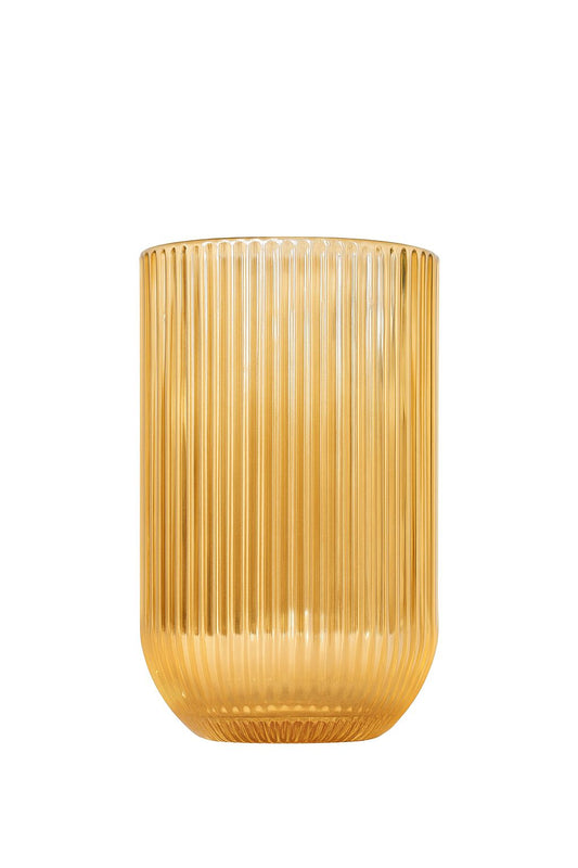 Amber Ribbed Glass Tumblers – Set of 6