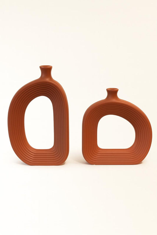 Set of 2 Terracotta Porcelain Vases – Geometric Modern Design