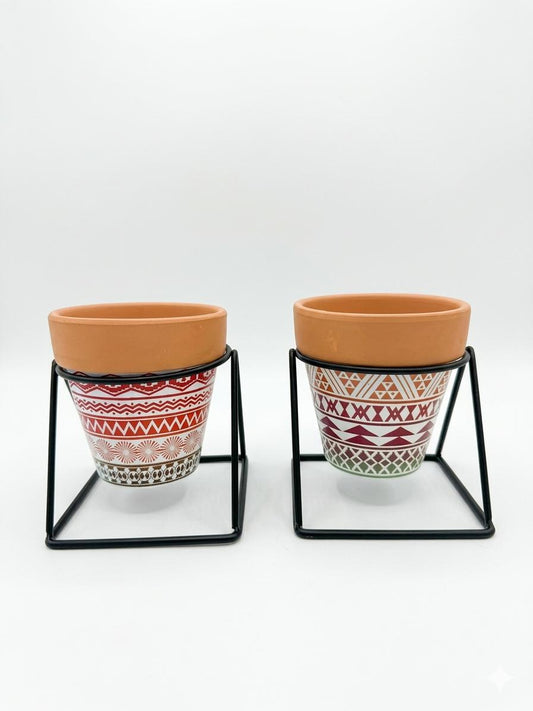 Decorative Plant Pots with Metal Stand (Set of 2) Small