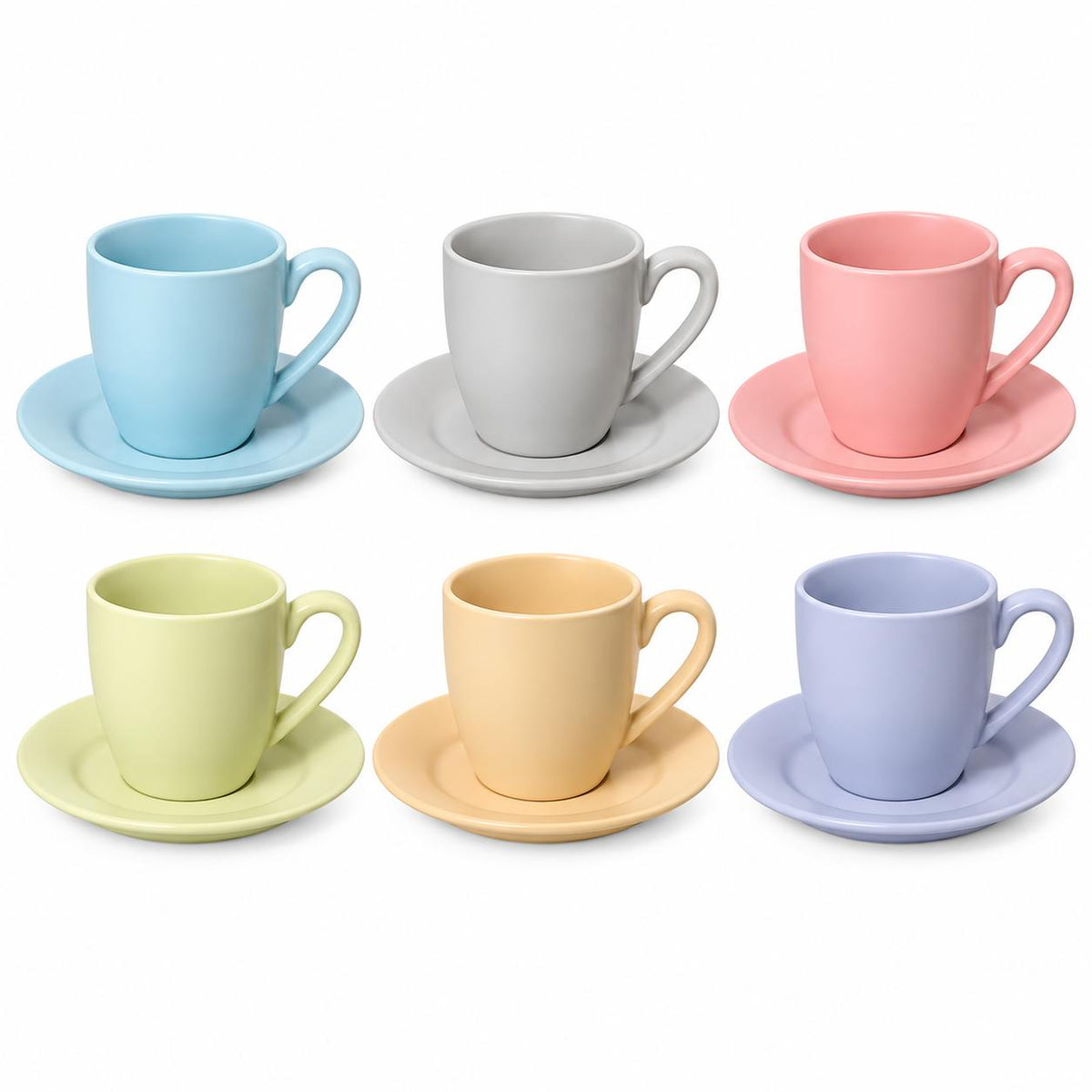 Pastel Espresso Cup & Saucer Set – 6 Colors