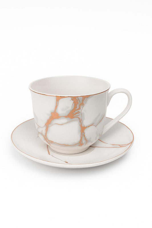 Marble Elegance Tea Cup Set – 6 Pieces with Plates