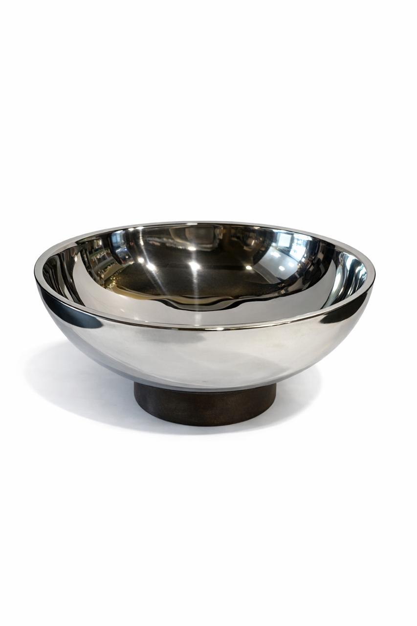 Stainless Steel Decorative Bowl with Wooden Base