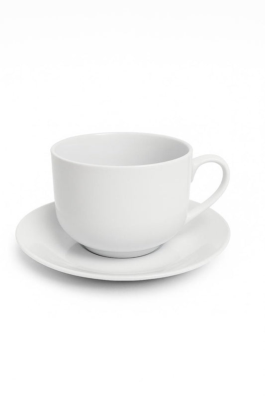 Classic White Porcelain Tea Cup Set – 6 Pieces with Plates