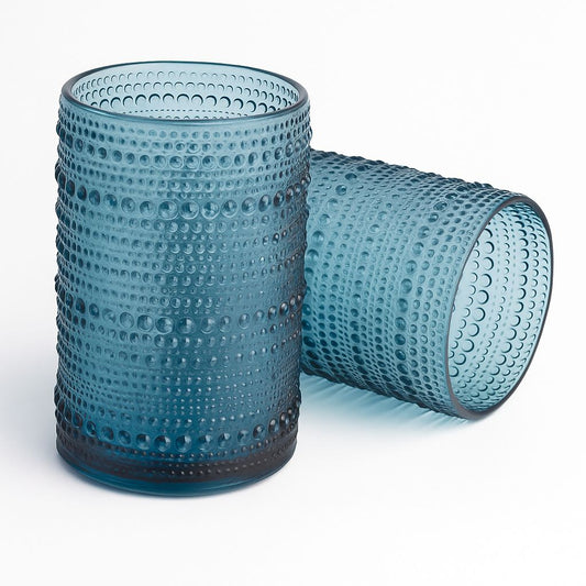 Ocean Blue Textured Glass Tumblers – Set of 6