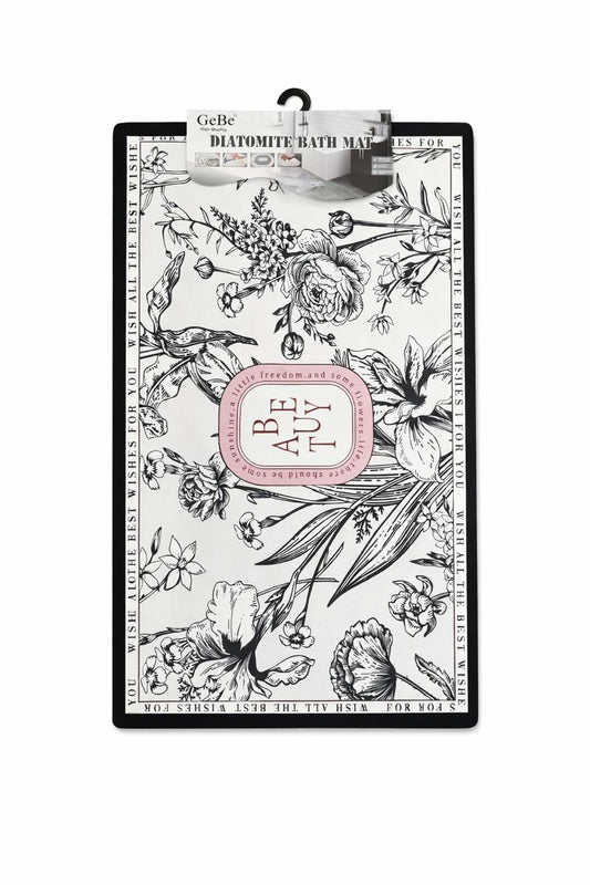 Diatomite Bath Mat with Vintage Floral Print