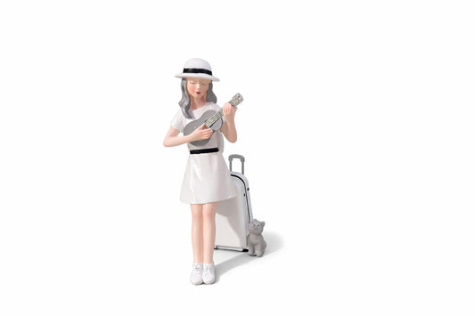 Decorative Girl Figurine with Guitar and Suitcase