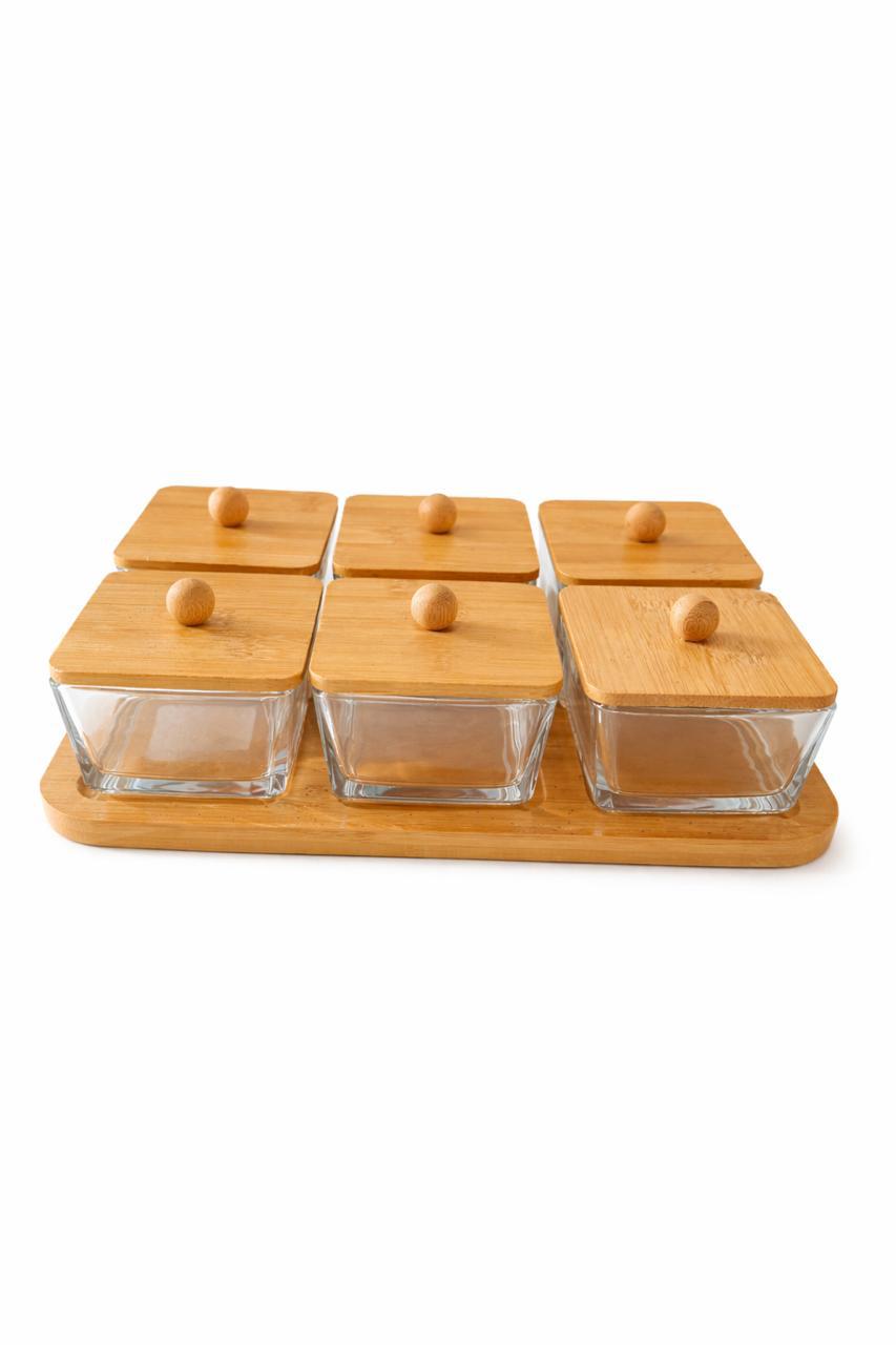 6-Piece Glass Storage Jar Set with Wooden Lids