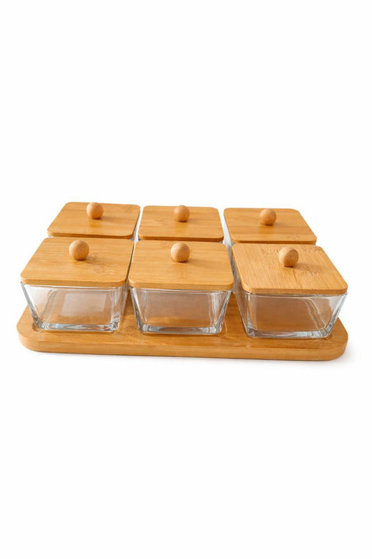 6-Piece Glass Storage Jar Set with Wooden Lids