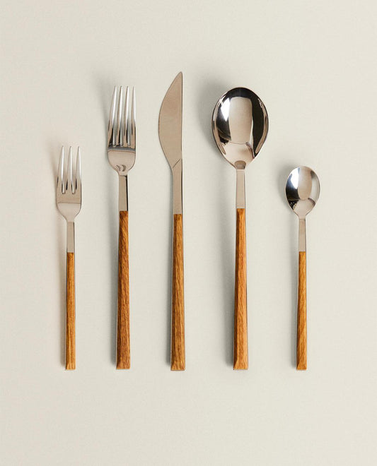 Stainless Steel & Wood Handle Cutlery Set – 30 pcs Modern Dining