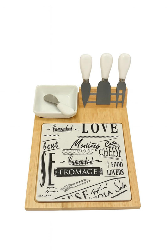 Cheese Board Set with Plate, Knives & Serving Bowl