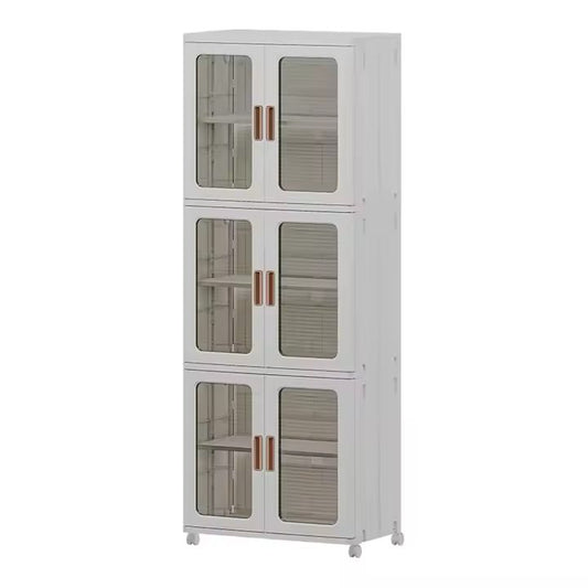 Tall 3-Layer Plastic Cabinet with Glass-Style Doors