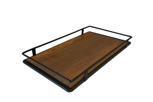 Modern Rectangular Wooden Tray with Black Metal Frame